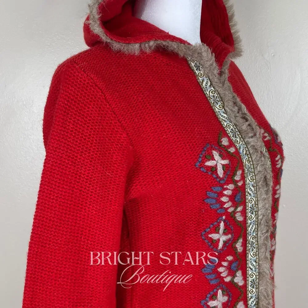 Rare Vintage Hooded Cardigan ASO Willow Rosenberg BtVS Red Embroidered Knit - Picture 11 of 14